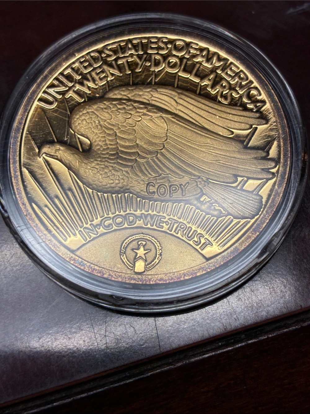 Gold Tone Commemorative Eagle Coin in Blue Display Case - Picture 8 of 8
